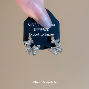 银针锆石蝴蝶耳钉韩系ins精致优雅气质百搭耳环轻奢高级感耳饰女