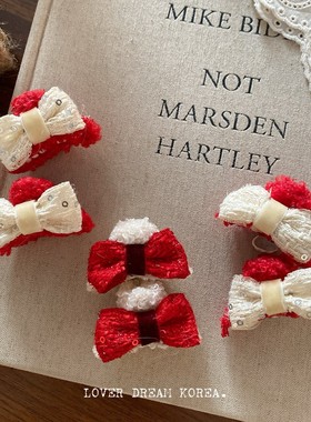 新年红色发饰儿童蝴蝶结包布发夹套装女童红色刘海夹宝宝碎发发卡