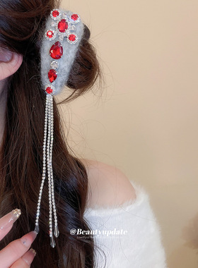 镶钻植绒水滴流苏发夹简约时尚高级感刘海侧边夹日常气质百搭发饰