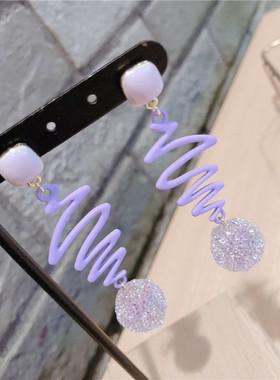 韩版时尚耳饰品　银针气质紫色糖霜小球女耳钉耳环产地