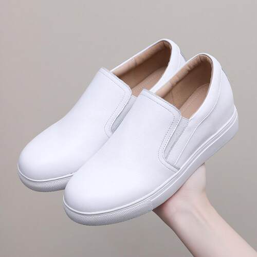 真皮休闲小白鞋女款板鞋春夏软底单鞋一脚蹬乐福鞋圆头内增高皮鞋