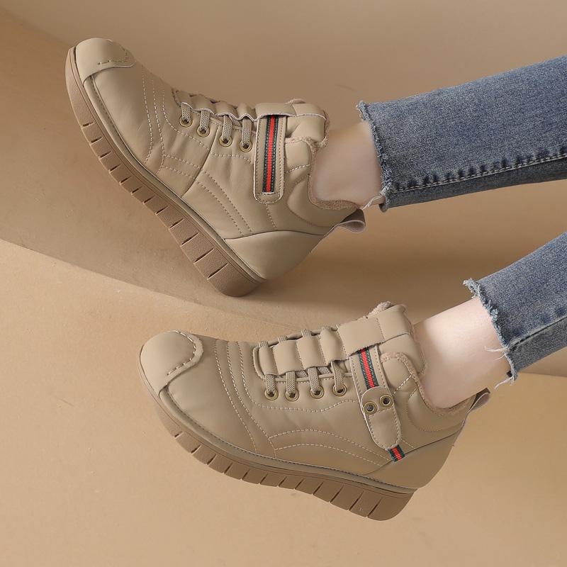 厚底高帮棉鞋女秋冬新款加绒保暖短靴平底百搭防滑软底软面休闲鞋