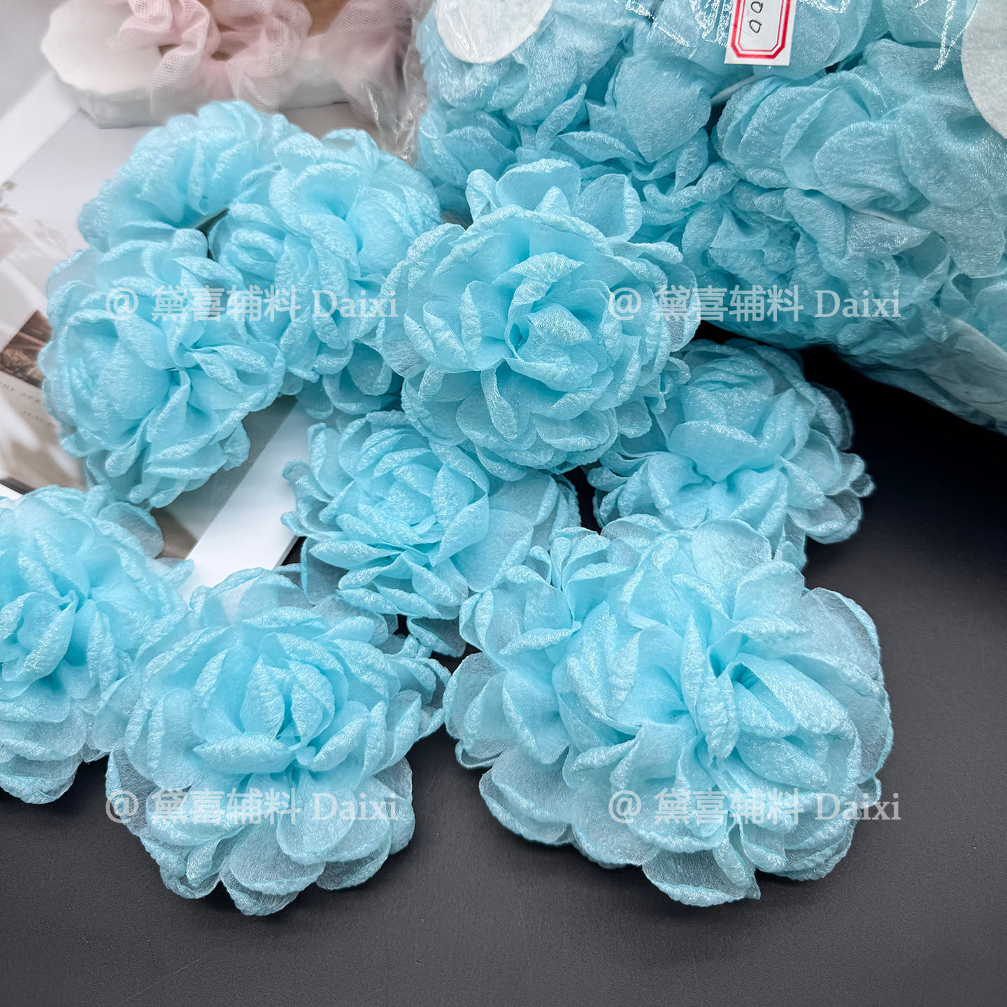 9厘米立体手工花朵玫瑰花纱花diy衣服裙子发夹发饰鞋帽包胸针装饰