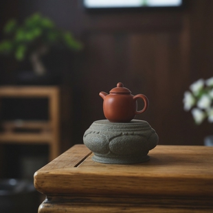 青石如意纹鼓形底座壶乘案台案几茶托茶桌茶台禅房书房装饰摆件