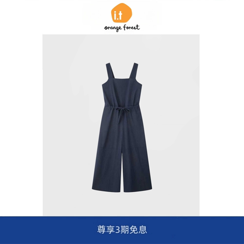 【现货】it orange forest方领高腰背带连体裤百搭一体牛仔连身裤
