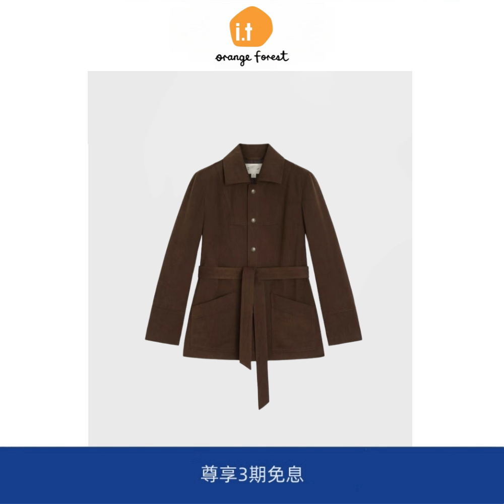 it :orange forest老钱风腰带气质外套棉质磨毛斜纹翻领外套上衣