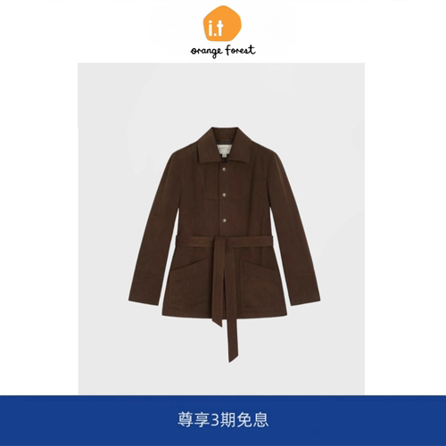 it :orange forest老钱风腰带气质外套棉质磨毛斜纹翻领外套上衣