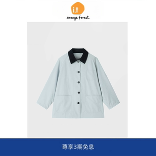 翻领风衣外套 forest高密全棉巴恩风外套法式 orange