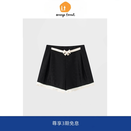 【现货】it orange forest撞色绣花饰边短裤复古蕾丝花边休闲裤女