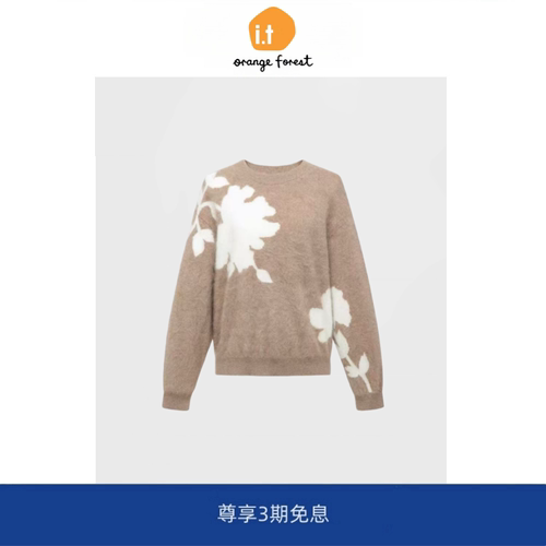 it :orange forest圆领针织衫女装韩版休闲慵懒设计感提花毛衣女