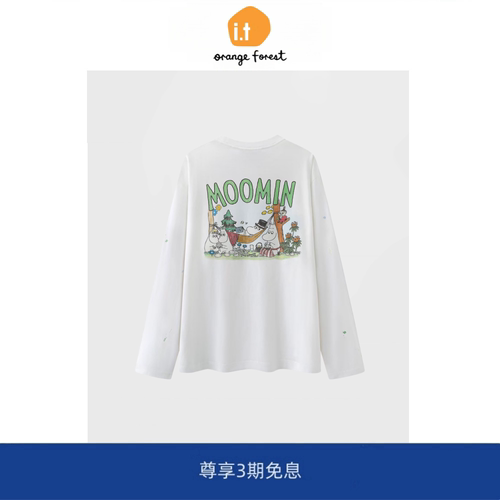 【现货】it orange forest长绒棉彩钻长袖圆领卡通减领休闲上衣女