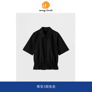 orange 现货 新品 衬衫 黑色2026春季 forest翻领收腰短袖