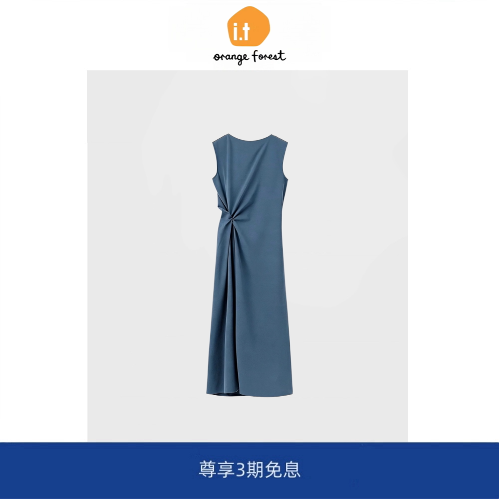 it :orange forest标准版型扭结细节中长显瘦连衣裙春新品