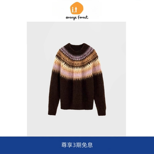 上衣 forest杨采钰费尔岛半高领毛衣氛围感复古针织衫 orange
