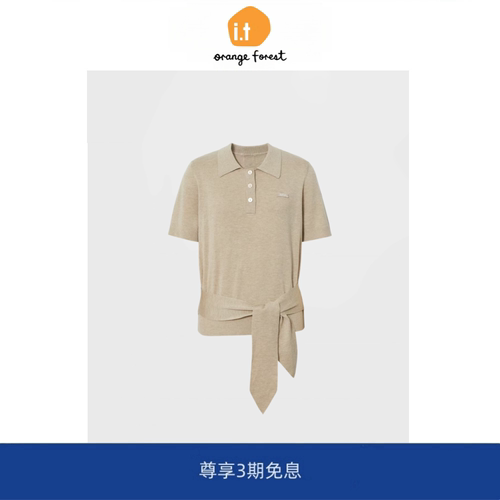 it :orange forest短袖POLO领系带针织衫套头上衣针织T恤