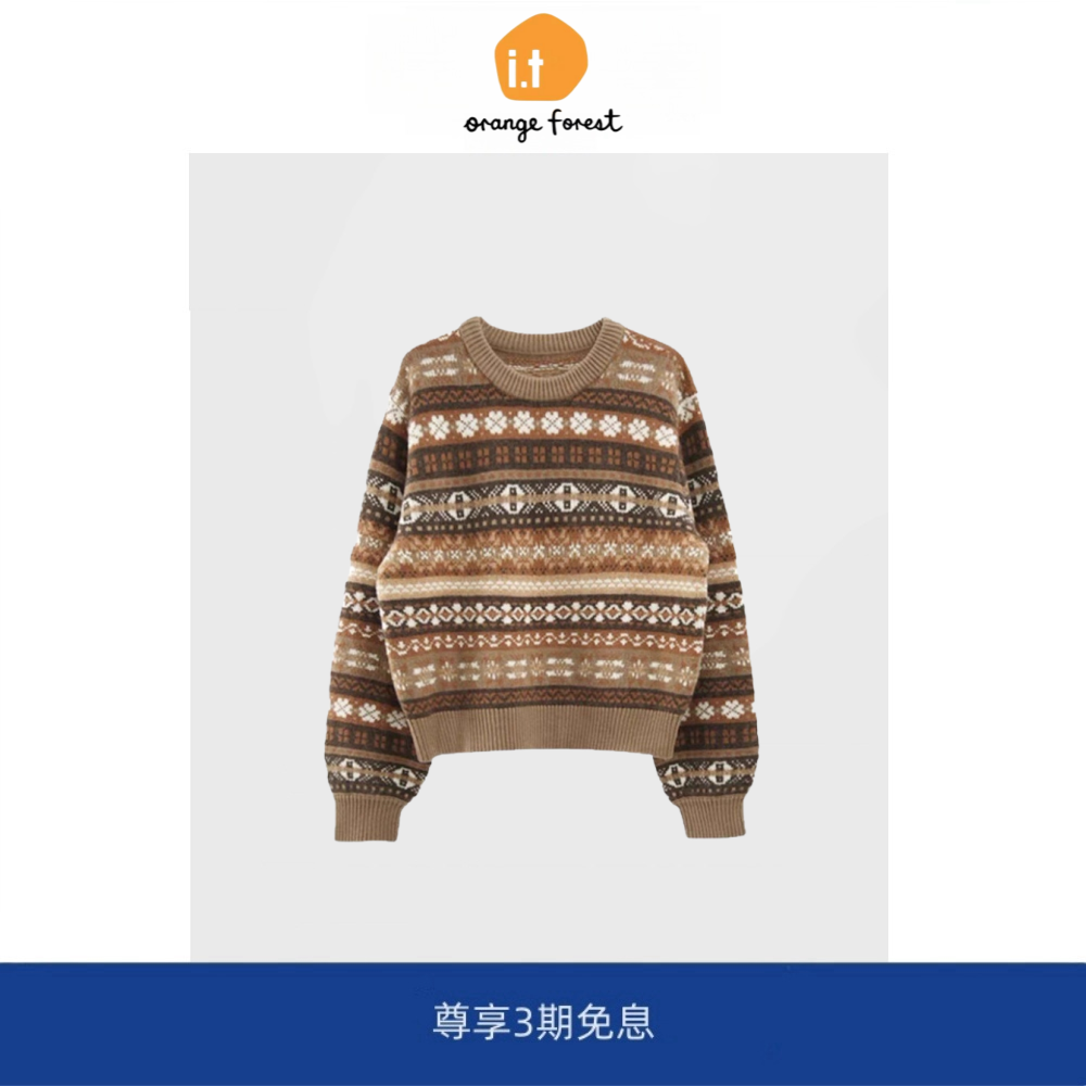 it :orange forest黄昏古堡费尔岛系列针织衫套头圆领毛衣女上衣
