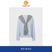 蓝色休闲毛衣叠穿套头毛衫 orange forest披肩羊毛圆领针织衫