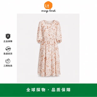 【现货】it orange forest压褶雪纺连衣裙循迹漫游三宅风印花裙子