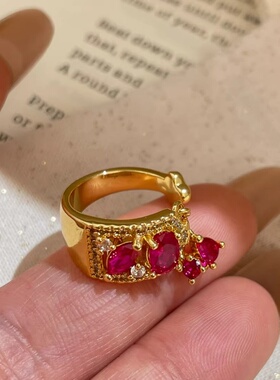 法式中古风水滴流苏开口戒指女