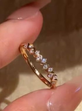 碎钻轻奢菱形波浪纹细圈戒指女