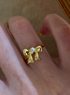 法式慵懒蝴蝶结点钻开口女戒