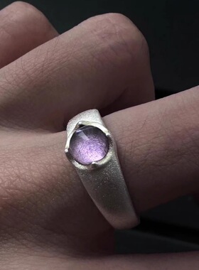 冷淡风高级感哑光磨砂紫光戒指女