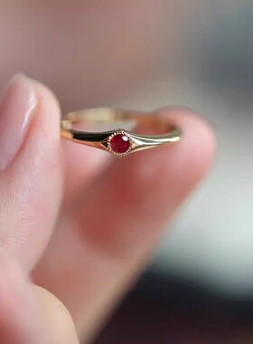 法式中古红锆石开口可调叠戴戒指
