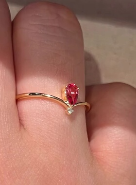 设计感V型水滴点钻开口戒指女