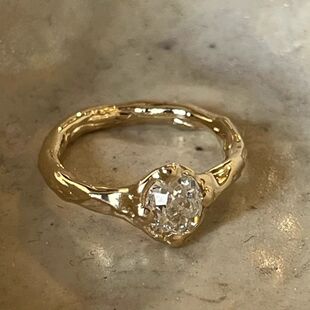 ins韩系不规则捶纹椭圆闪钻戒指女百搭可调节高级感指环开口