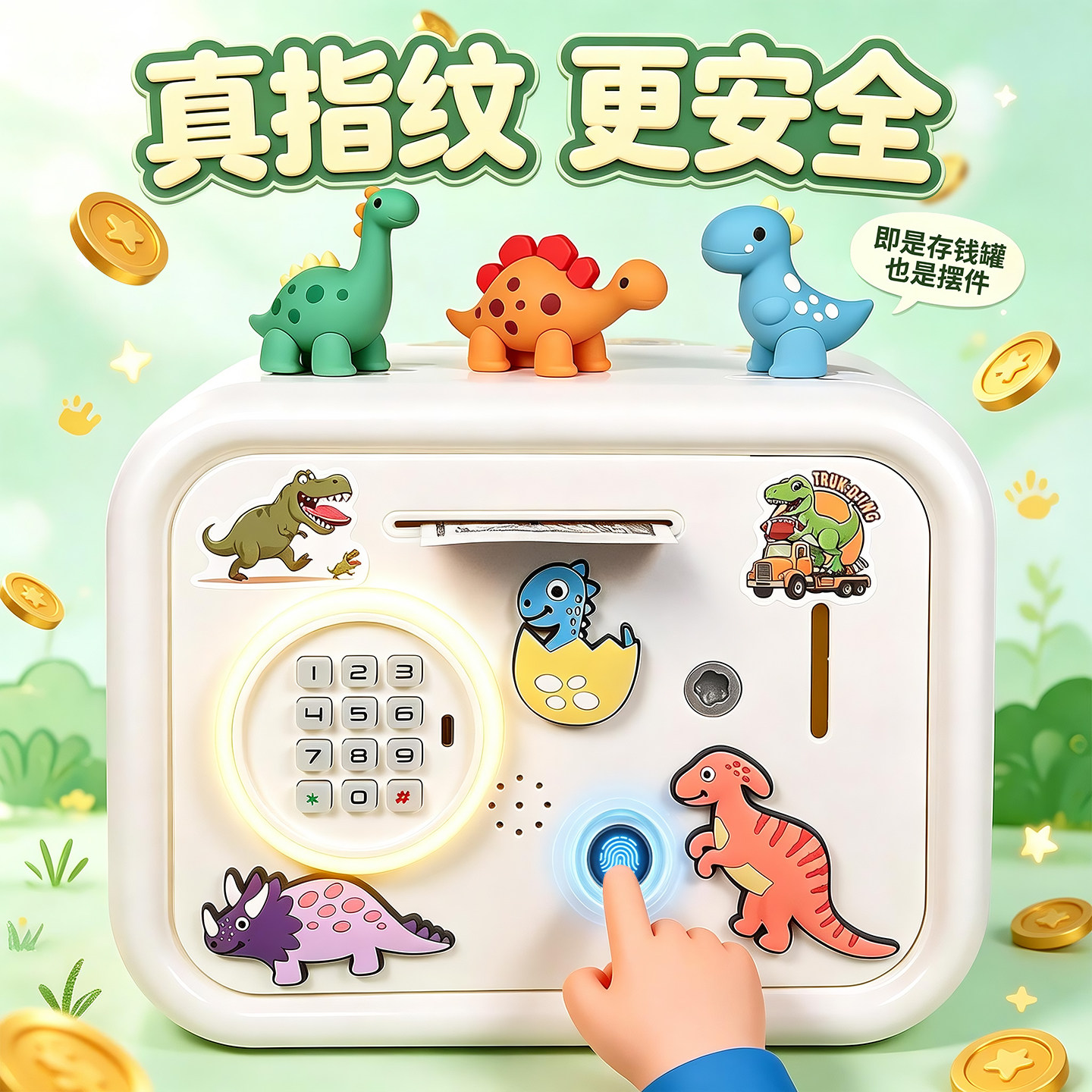 恐龙指纹密码存钱罐男孩玩具礼物