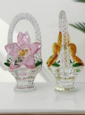 粉紫黄水晶花篮摆件创意装饰品