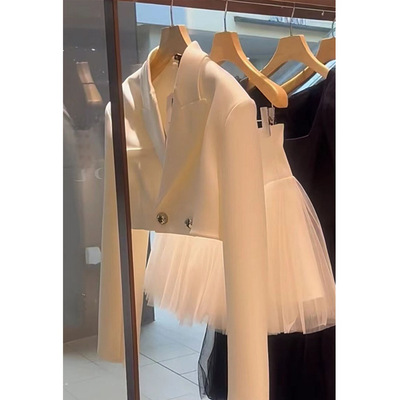 柏鑫逸2025秋装法式小香风西装外套+半身裙两件套女漂亮网纱套装