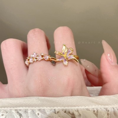 法式鸢尾花滴釉开口戒指女款指环