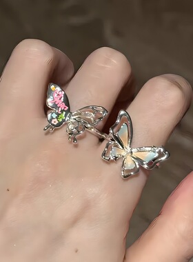 彩色蝴蝶涂鸦戒指女独特百搭戒指
