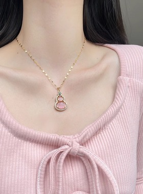 新中式耳环复古粉色葫芦耳饰女款