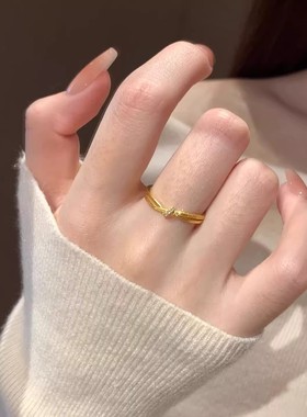 新年法式交叉绳结戒指女食指戒环