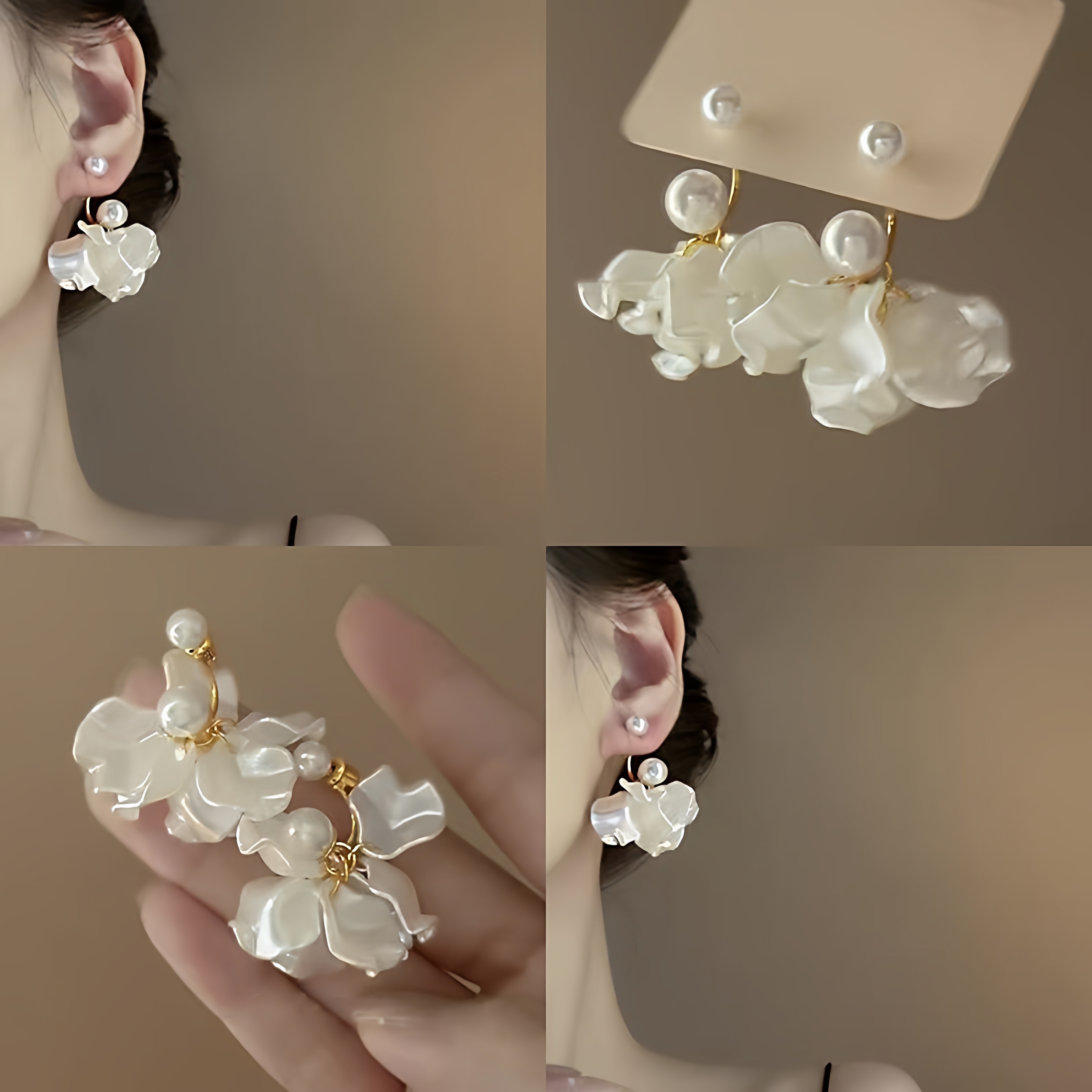 白色花朵珍珠耳环女甜美的耳饰