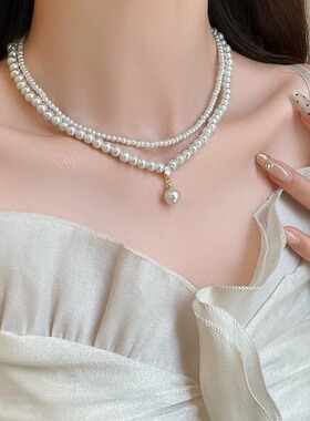 新款法式珍珠项链锁骨链女不掉色