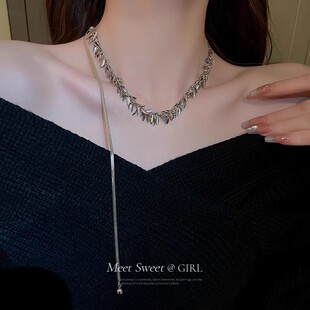 抽拉可调节麦穗项链女款小众设计感毛衣链高级感冷淡风颈链配饰品