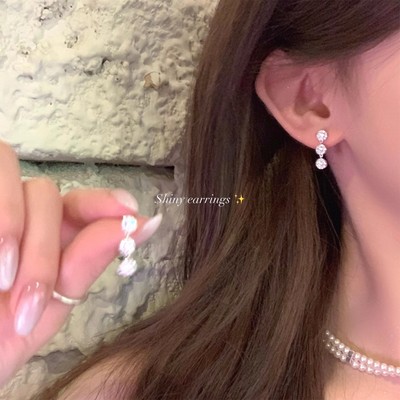 法式锆石流苏耳环女独特设计耳饰