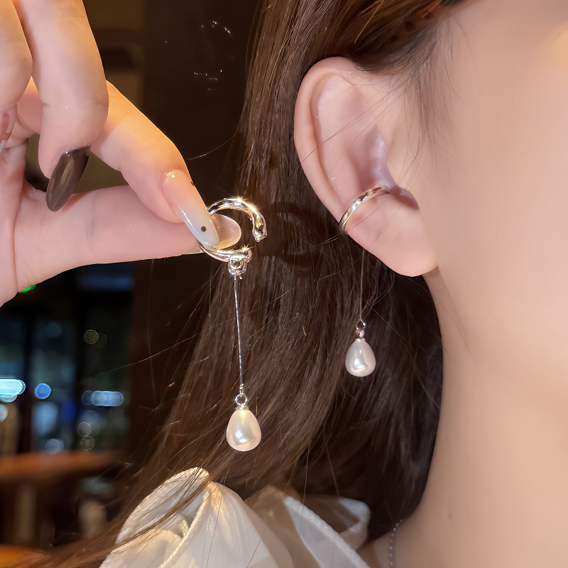 天使之翼！水滴仿珍珠耳夹无耳洞女ins吊坠耳挂式耳环耳骨夹耳饰