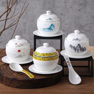 隔水小炖盅陶瓷燕窝佛跳墙炖汤位上餐厅用汤盅带盖商用中式一人份