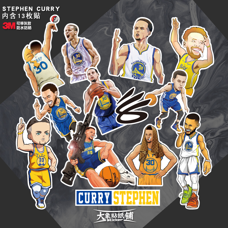 nba勇士球星curry库里手账ipad手机电脑笔记本行李箱汽车防水贴纸