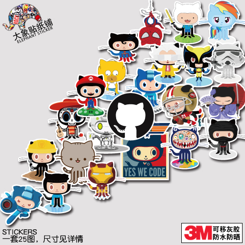 github章鱼猫贴纸笔记本电脑贴纸行李箱贴纸个性防水不留胶贴纸