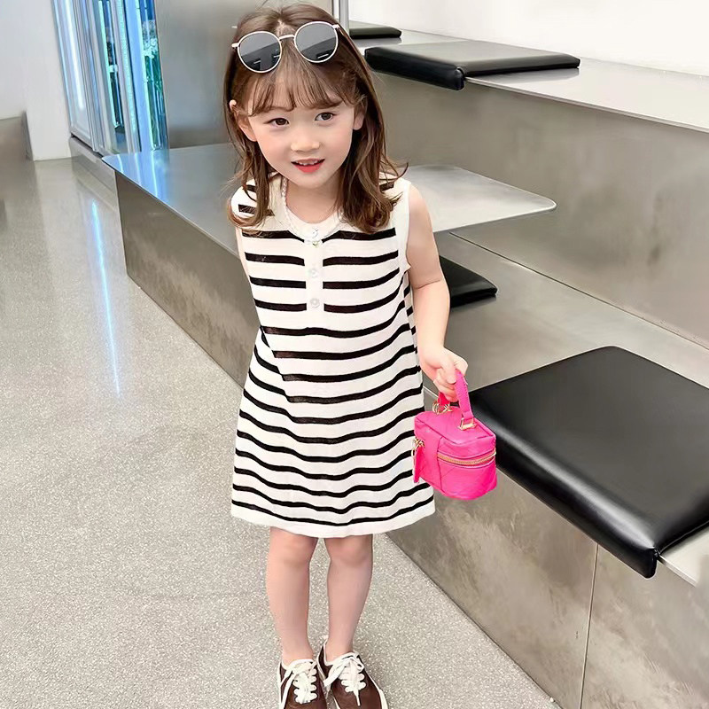 女童背心裙韩版条纹夏季裙新款A字裙纯棉百搭连衣裙女孩裙子女宝