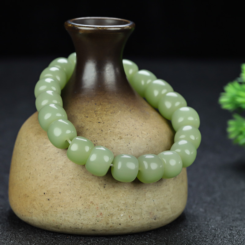新疆和田玉老型珠手串黄口料手链男女款晴水桶珠手串手链玉珠子