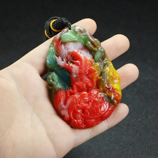 和田玉彩玉长寿龙龟手把件七彩玉双面雕刻龙行天下把玩件腰牌挂件