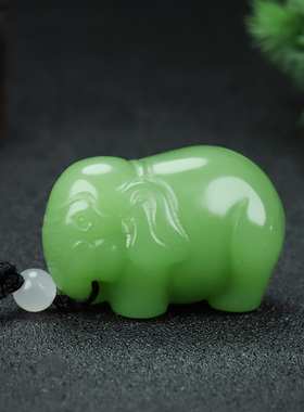 新疆和田玉大象手把件且末蓝太平有象挂件晴水原石吉祥象把玩件