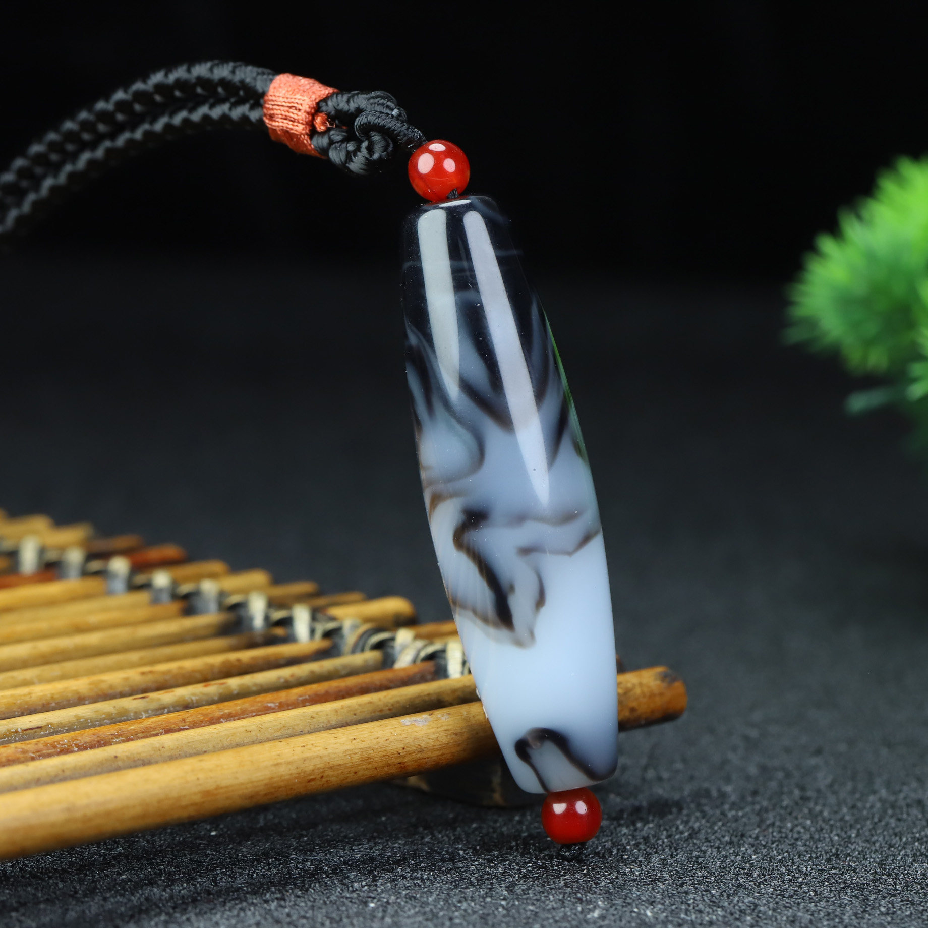 和田玉青花时来运转吊坠新疆玉青花天珠挂件原石吊坠项链玉佩玉器