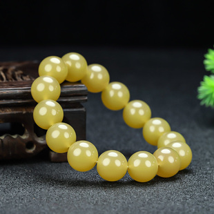 新疆和田玉若羌黄玉手链手串米黄玉圆珠子手链原石手训手串挂件
